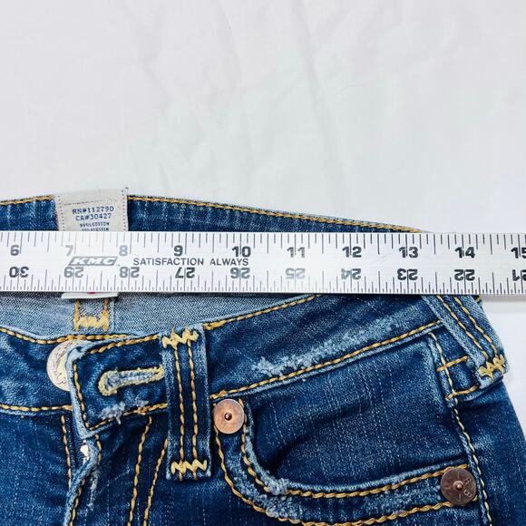 True Religion Joey Super Flared Jeans Women 27W x 30L Twisted Seam Thick Stitch - Picture 8 of 12